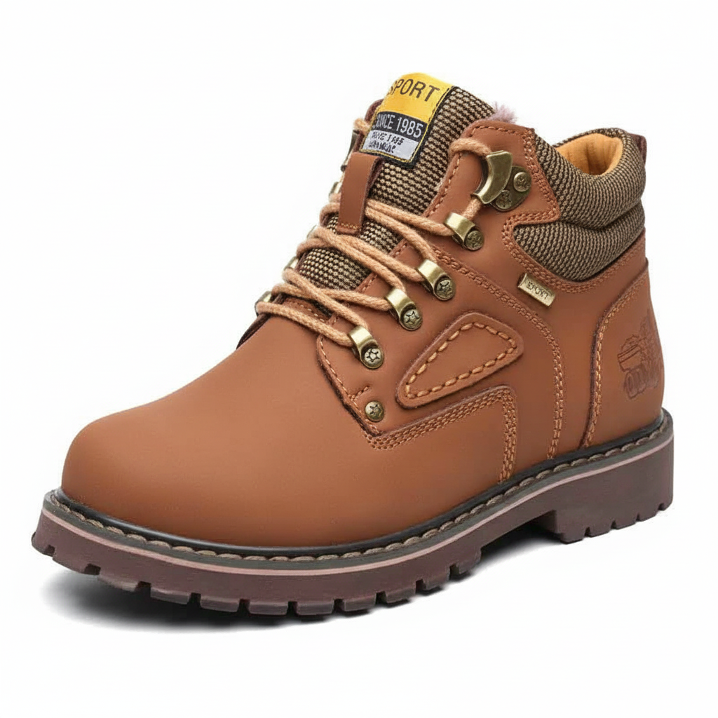 Stylish men's waterproof winter boots, lined for warmth, perfect for snowy days, retro design