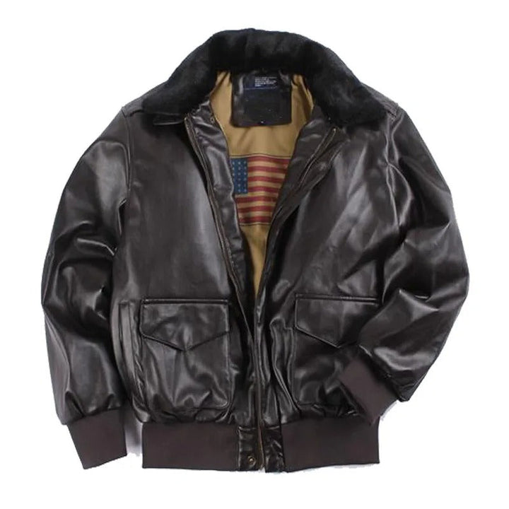 Men's vintage black leather motorcycle jacket, perfect for winter rides. Rugged biker style with a structured fit.