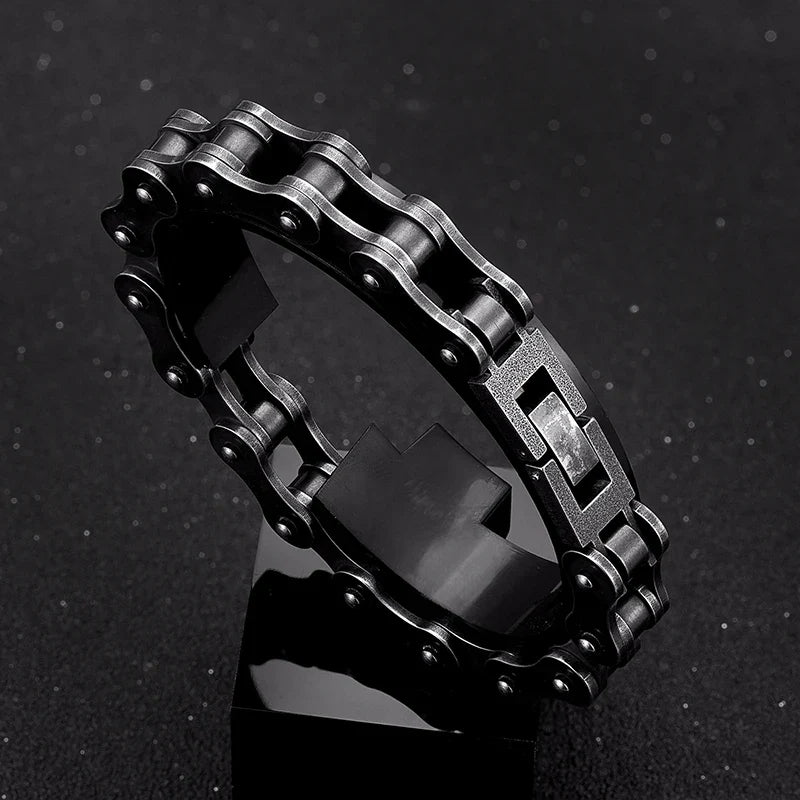 Men's vintage black stainless steel chain bracelet, a masculine and adjustable statement piece for him.