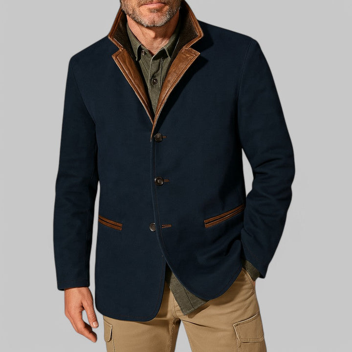 Sophisticated men's vintage blazer jacket. Classic autumn outerwear & versatile layering piece for outdoor fashion.