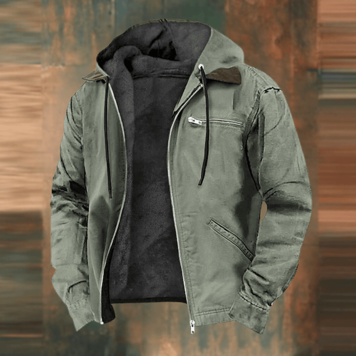 Stylish men's green vintage fall jacket, casual mid-length outerwear for autumn. Ideal for everyday comfort & fashion.