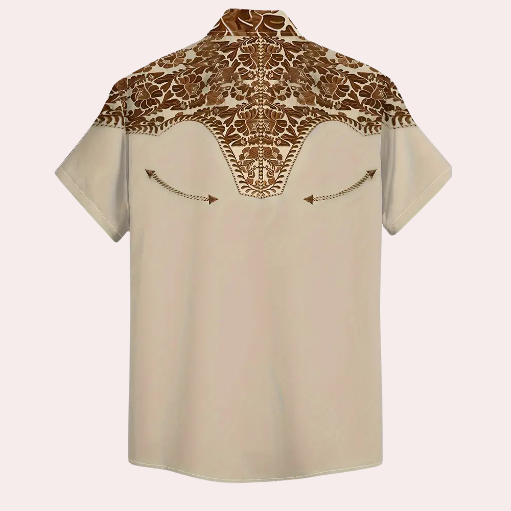 Vintage-inspired men's brown long-sleeve button-down shirt, a casual essential for modern men's fashion.
