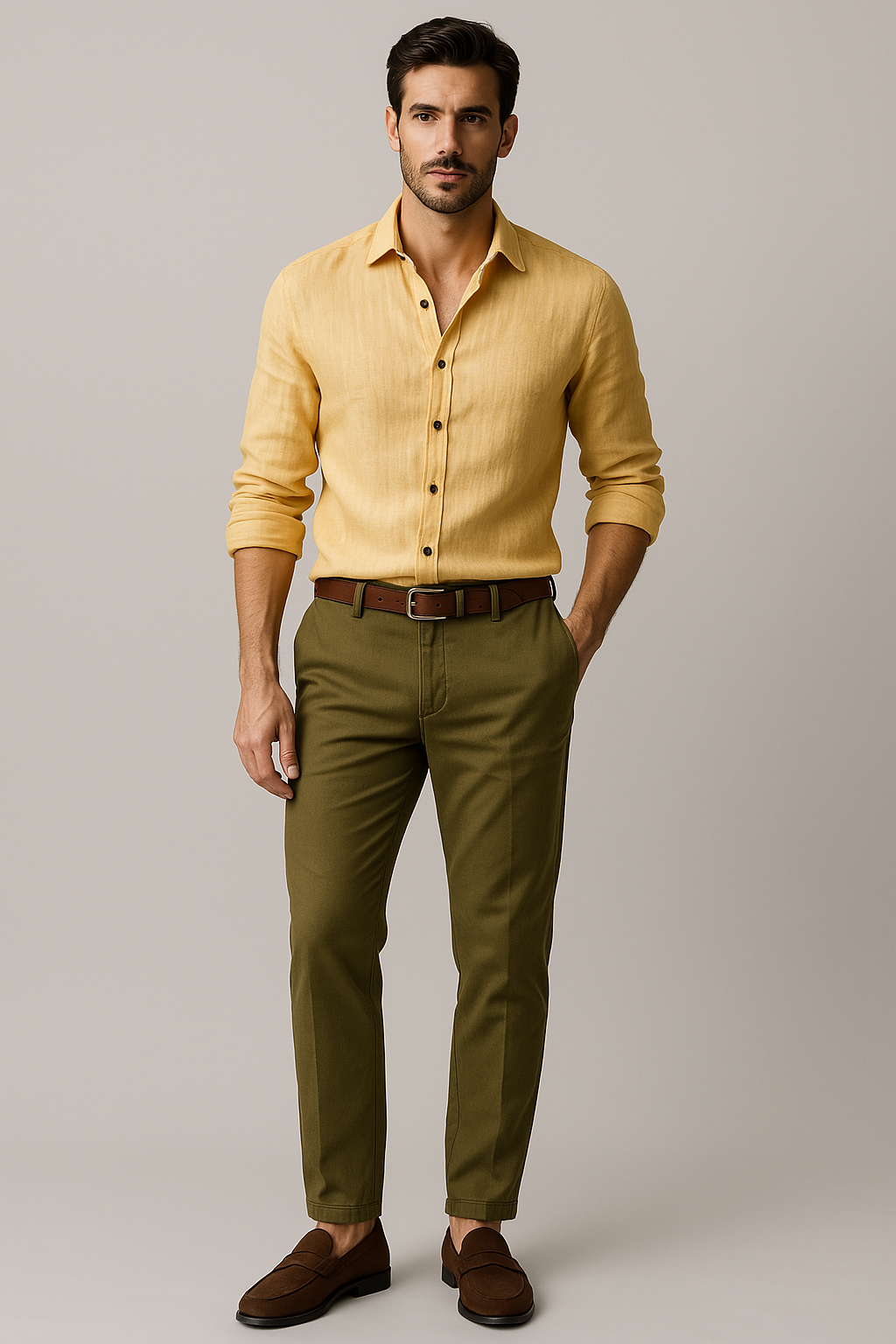 Men's vintage button-up long sleeve shirt, perfect for smart casual spring and summer fashion.