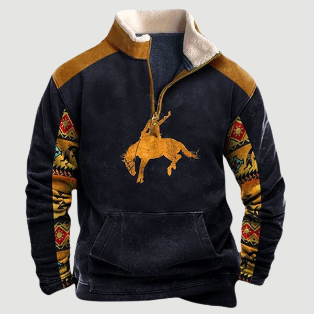 Classic men's vintage zip-up fleece jumper in navy, designed for cozy winter warmth and comfort.