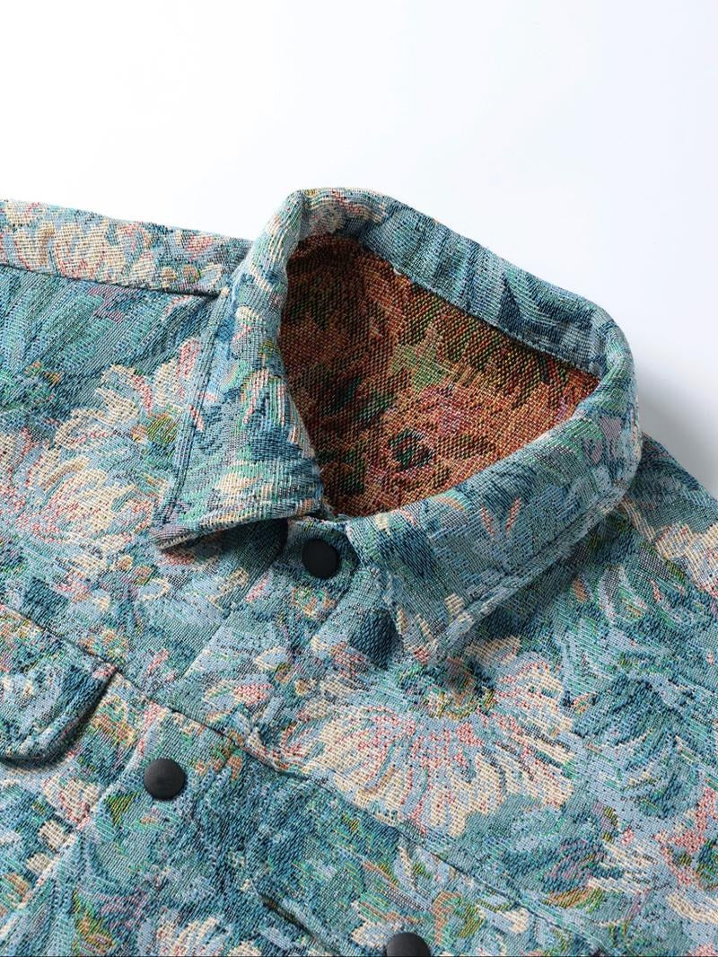 Casual men's button-up jacket in vintage floral print, offering an effortless retro style for spring/fall outerwear.