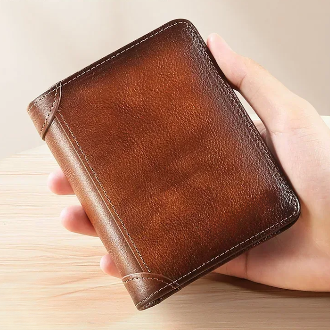 Genuine leather men's wallet with vintage appeal. A classic, durable gift for him, essential everyday accessory.