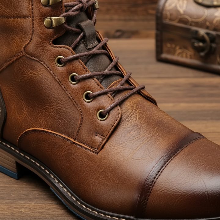 Comfortable men's vintage brown leather ankle boots, perfect for formal or casual wear.