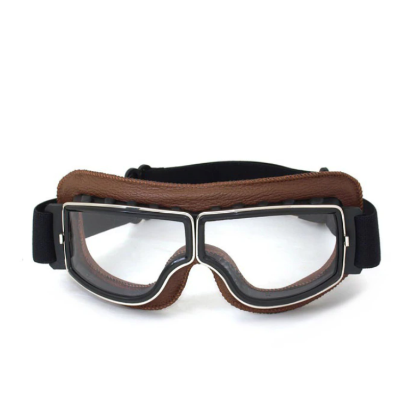 Classic brown leather motorcycle goggles, vintage style for riders. Windproof & dustproof protective eyewear.