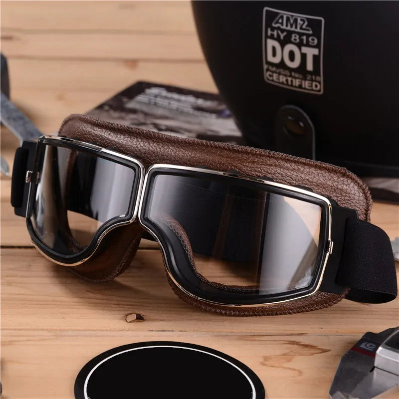 Men's vintage motorcycle goggles, retro design for windproof and UV eye protection.