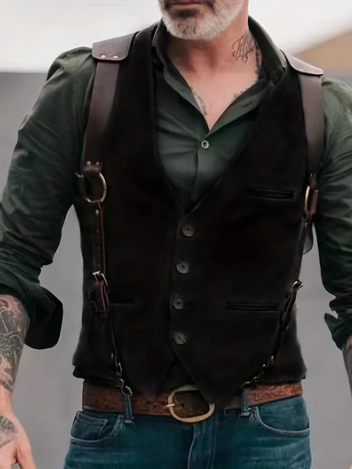 Stylish men's vintage V-neck gilet, reversible design in grey & brown. Perfect classic layering for smart casual outfits.