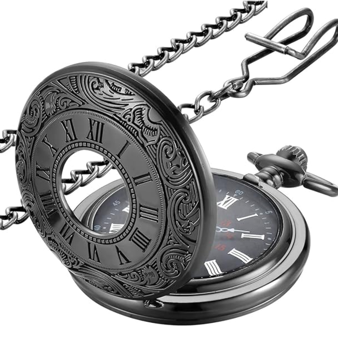 A sophisticated men's pocket watch with Roman numerals, perfect for a vintage look