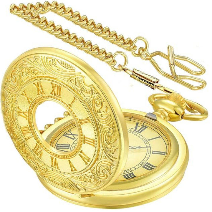Side view of Men's Vintage Roman Numerals Pocket Watch, showcasing its classic craftsmanship