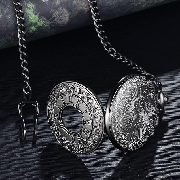 Close-up of a vintage men's pocket watch dial featuring clear Roman numerals and hands