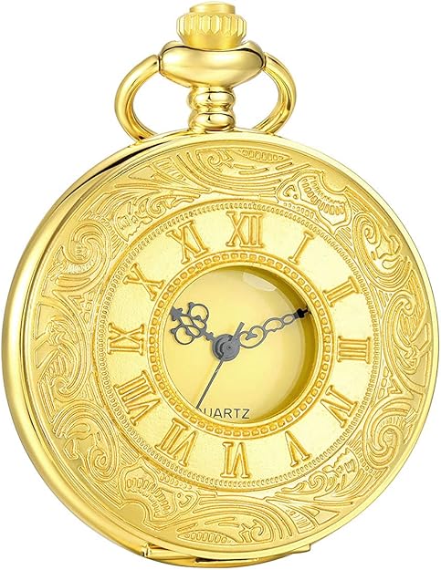 Elegant men's jewelry, a vintage Roman numerals pocket watch on a display stand