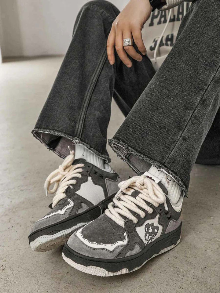 Gray vintage skate sneakers for men, durable footwear with classic design