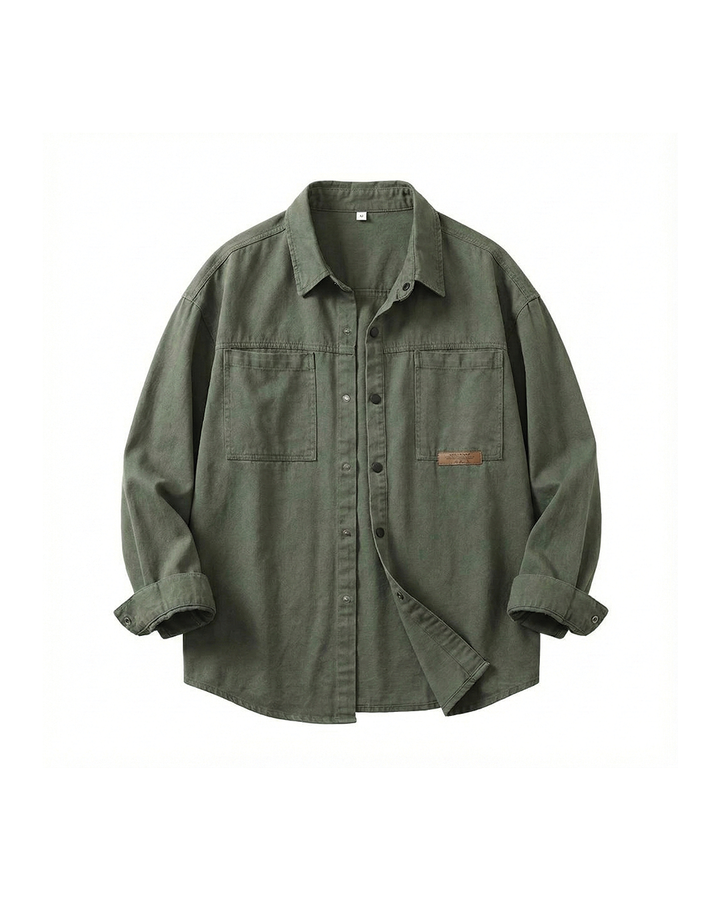 Men's vintage style casual long sleeve button-up shirt in cotton blend for everyday wear, relaxed fit.