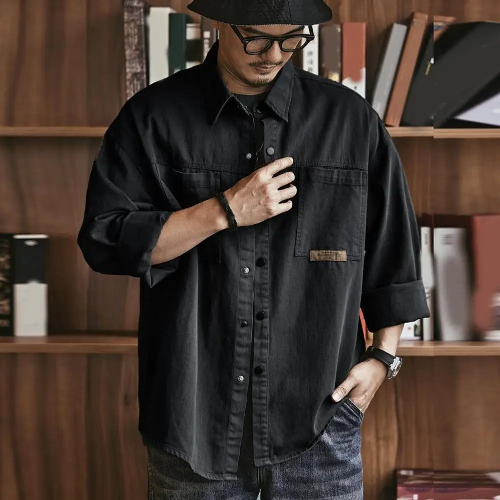 Classic men's long sleeve button-up shirt with vintage style. Casual cotton blend, relaxed fit for fashion.