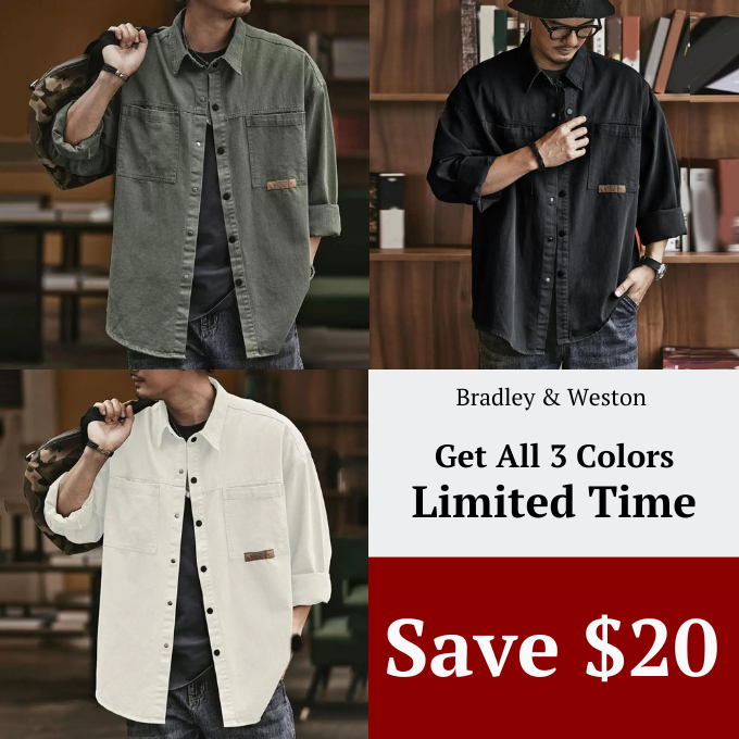 Versatile men's casual long sleeve button-up. Vintage style cotton blend shirt, ideal for everyday fashion.