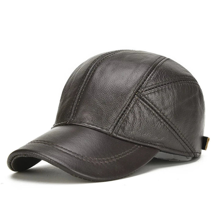 Adjustable genuine leather cap for men, vintage style. Comfortable & durable, a classic men's accessory.