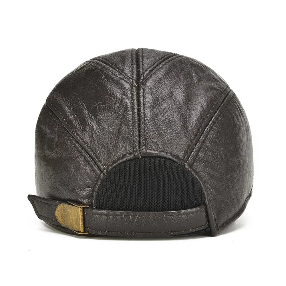 Durable men's vintage leather cap, crafted from genuine leather. An adjustable classic hat for lasting wear.