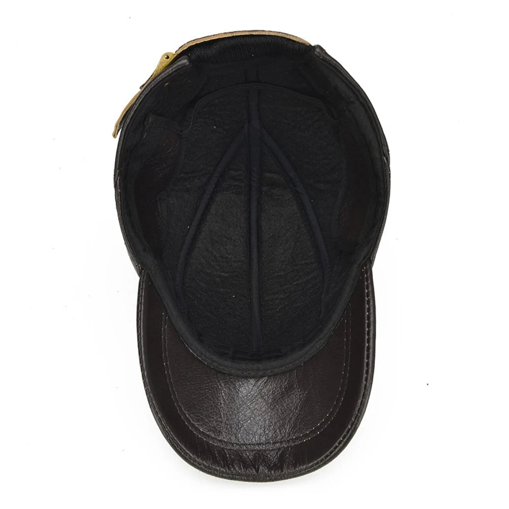 Stylish men's vintage leather cap, a durable & adjustable accessory. Genuine leather for a classic look.