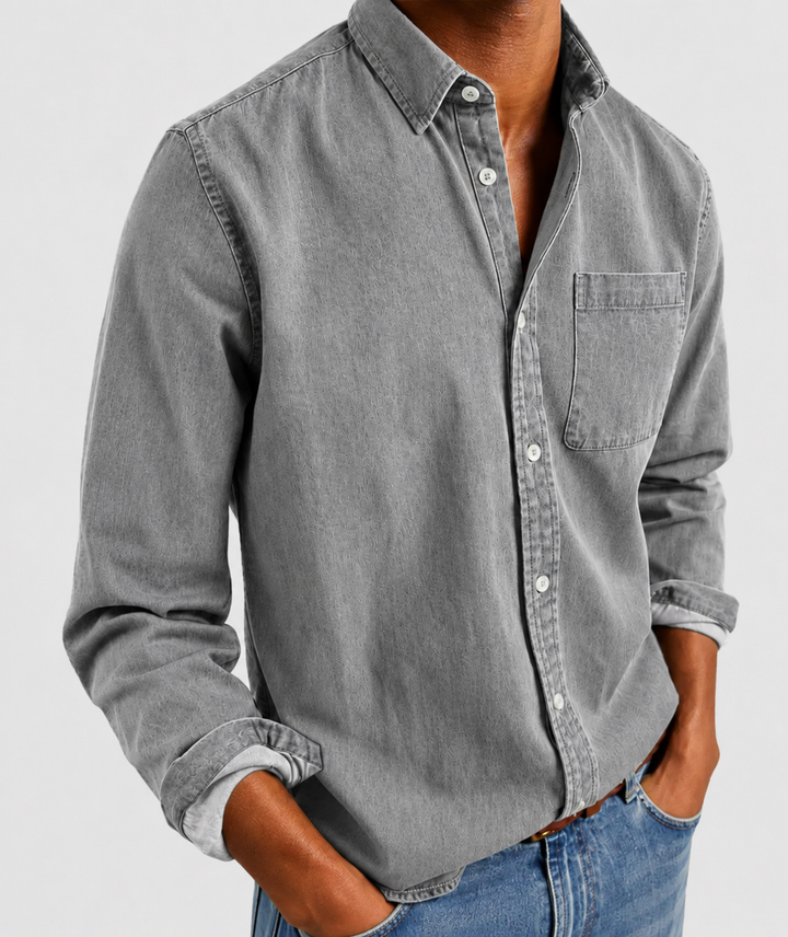 Stylish men's vintage long sleeve button shirt, a classic layering piece with a comfortable relaxed fit.