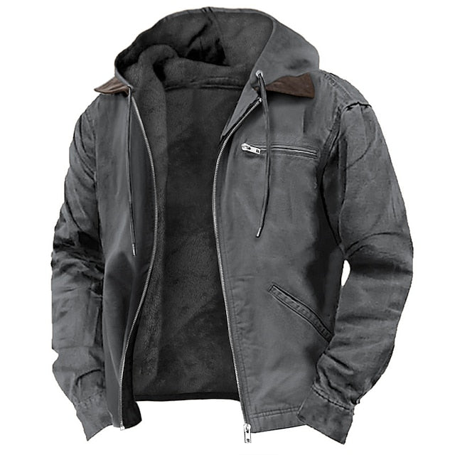 Olive green men's all-weather jacket. Durable outdoor coat for comfort & timeless casual style.
