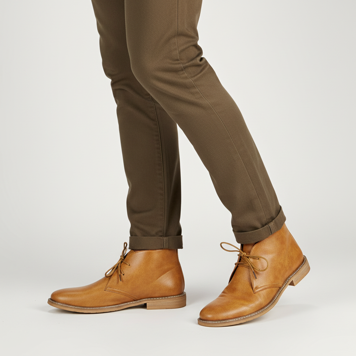 Fashionable men's vintage footwear, suede dress shoes in a versatile earth tone.
