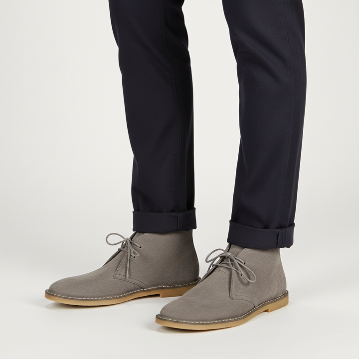 Comfortable men's vintage footwear, durable suede in a rich earth tone, slip-resistant.