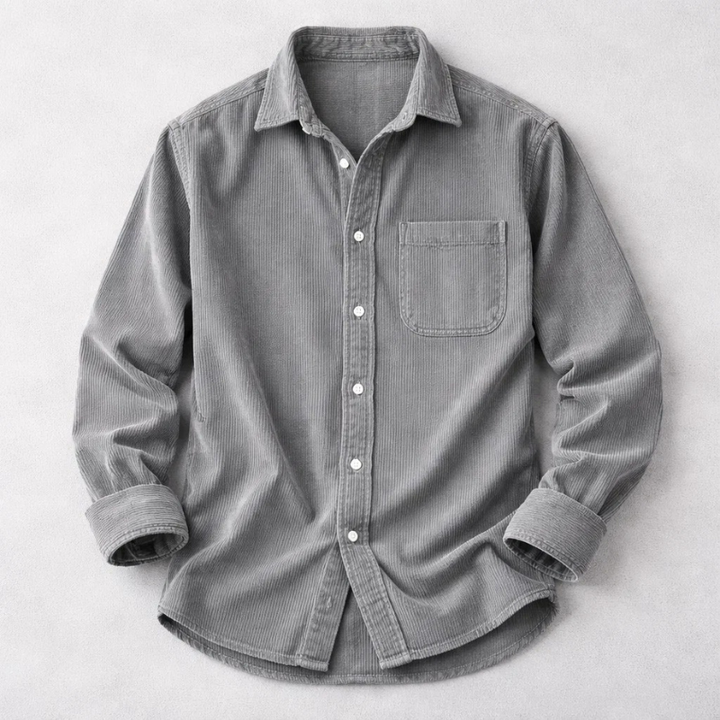 Long sleeve men's textured button-up shirt with vintage style, ideal for versatile layering & winter wear.