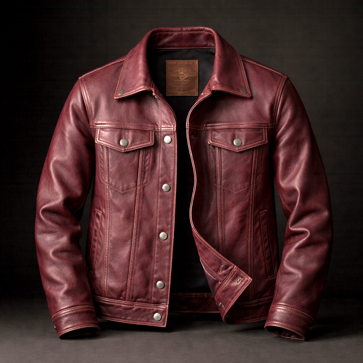 Durable men's vintage trucker jacket, a stylish & versatile casual outerwear piece.