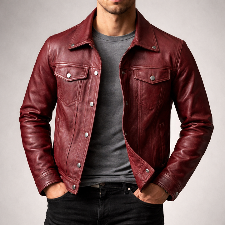 Classic men's vintage trucker jacket, comfortable & durable outerwear for a timeless casual look.