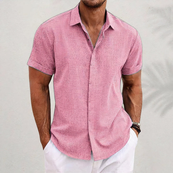 Folded men's linen blend retro casual shirt in a neutral color, perfect for vintage fashion