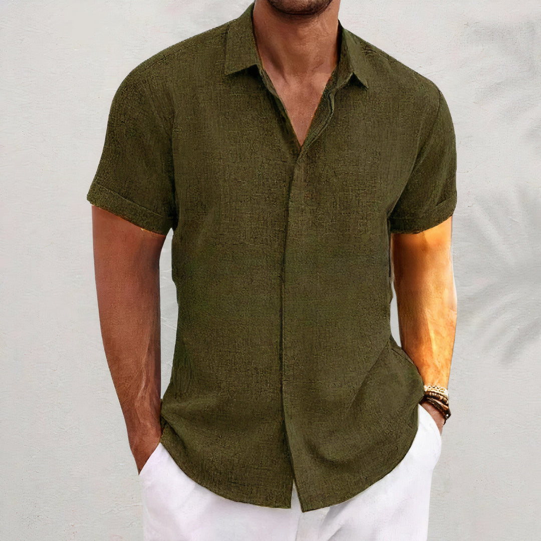 Men's Vintaro linen blend retro casual shirt with open collar detail, ideal lightweight top