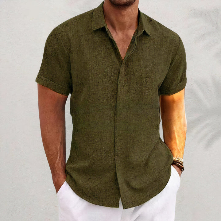 Men's Vintaro linen blend retro casual shirt with open collar detail, ideal lightweight top