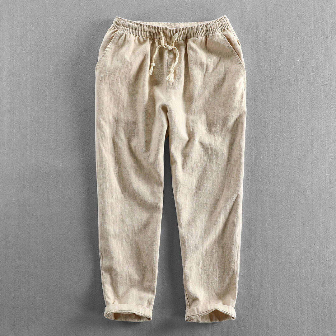 Men's Vittorio lightweight linen trousers with drawstring for summer comfort and relaxed fit.
