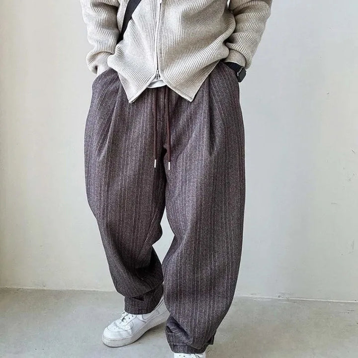 Gray men's Vivo pinstripe drawstring pants, perfect for versatile casual wear.