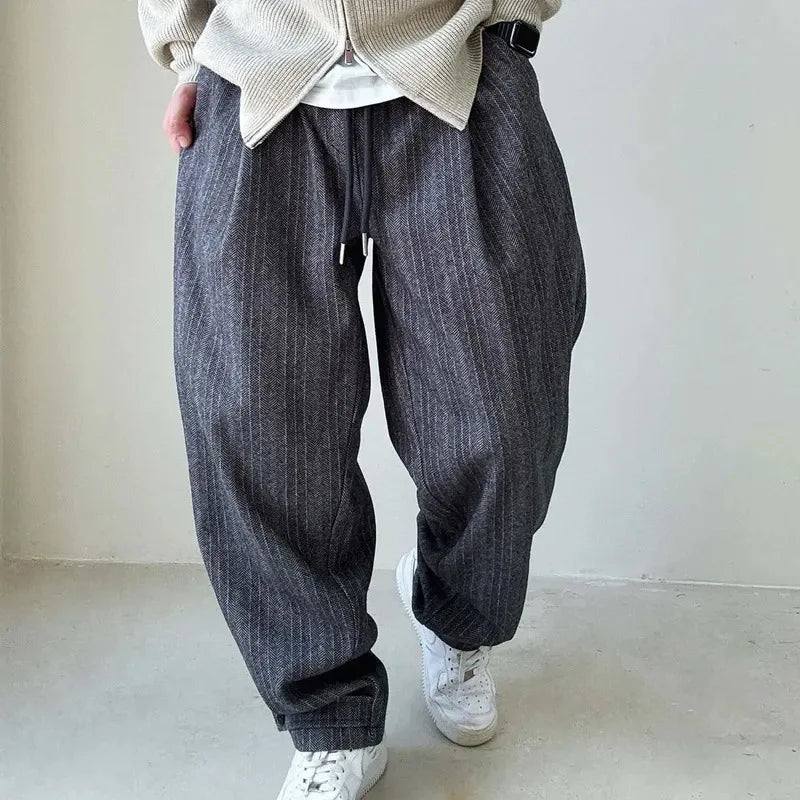 Brown men's Vivo pinstripe drawstring pants, comfortable and easy wear casual style.