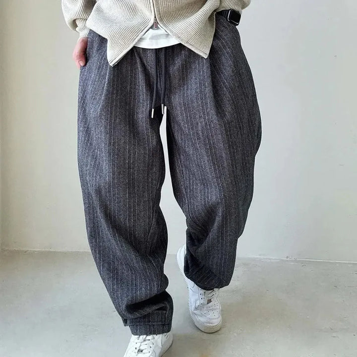 Brown men's Vivo pinstripe drawstring pants, comfortable and easy wear casual style.