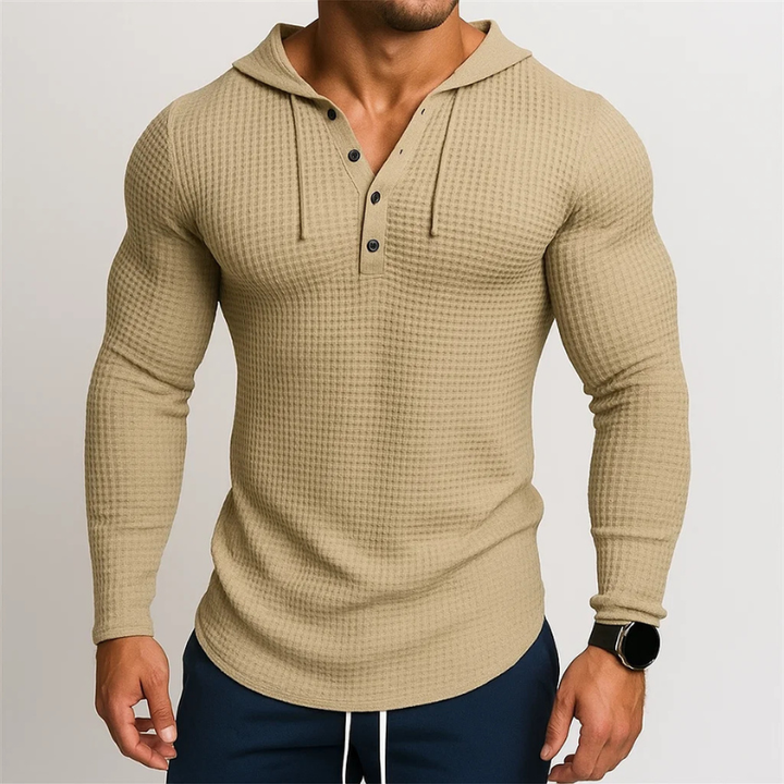 Men's waffle knit hoodie in a relaxed fit, perfect for casual wear & everyday comfort. Breathable & versatile.