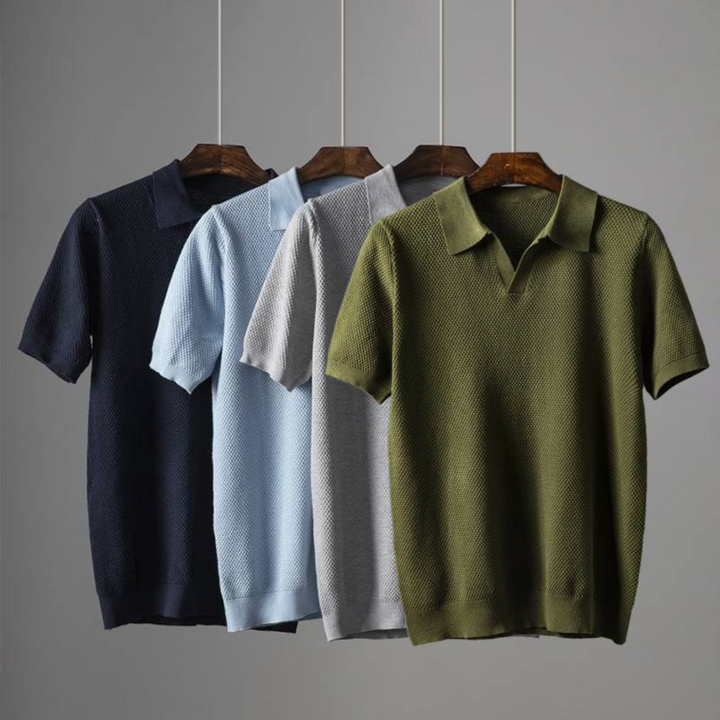 Men's Waffle Knit Polo Shirt, tailored fit for a stylish look.