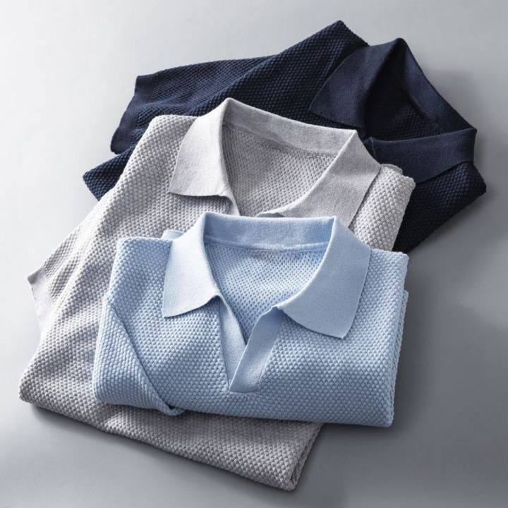 Classic men's polo, waffle knit fabric, breathable and stylish for daily use.