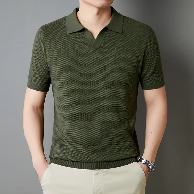 Casual men's polo shirt, durable waffle knit, perfect for daily fashion.