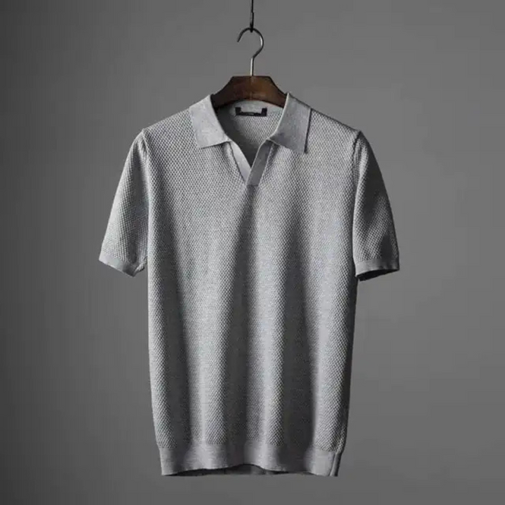Breathable stretch waffle knit polo shirt for men, ideal casual wear.