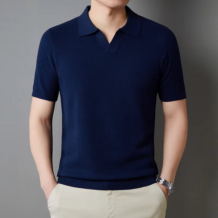 Stylish and breathable men's waffle knit polo, perfect for various occasions.