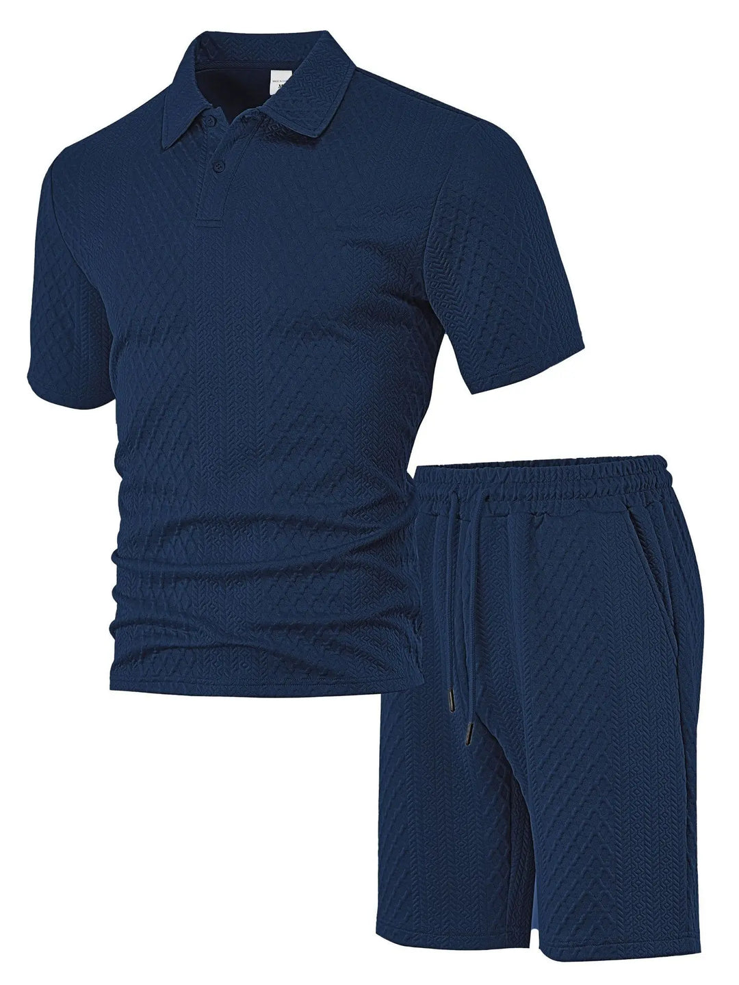 Breathable men's waffle knit polo shirt & matching shorts set. Ideal summer activewear & casual outfit.
