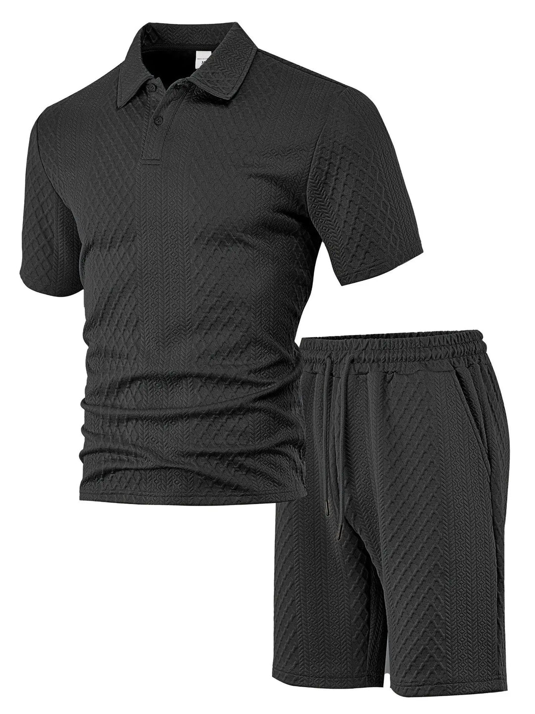 Stylish men's casual summer co-ord set. Waffle polo & shorts two-piece for relaxed fashion & comfort.