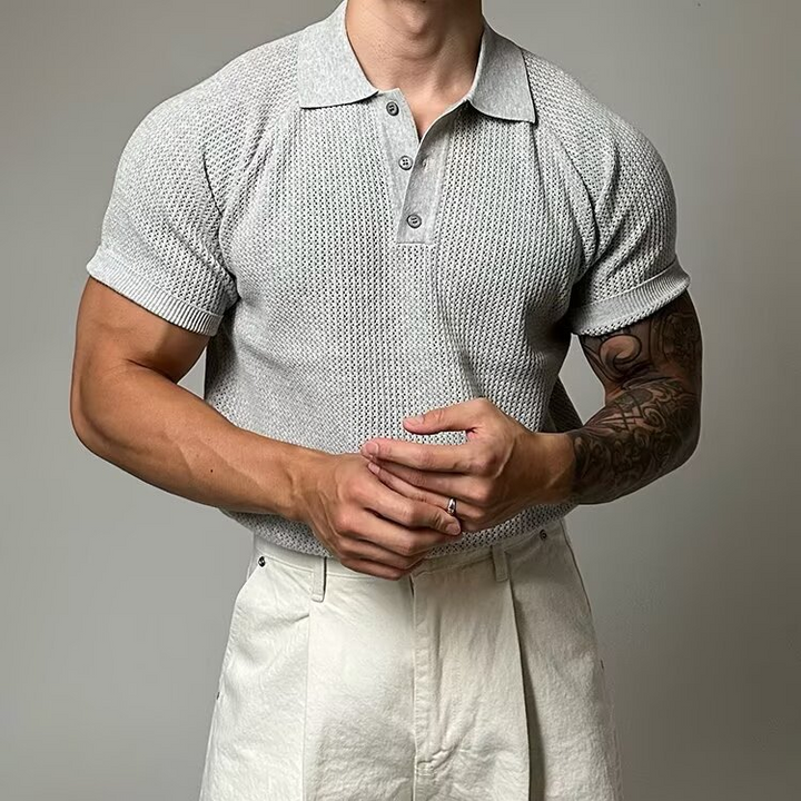 Men's waffle polo shirt, a timeless short sleeve design for versatile casual and smart casual looks.