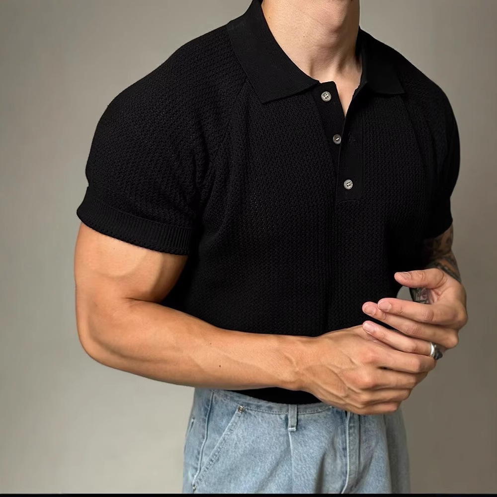 Men's fashion staple: short sleeve waffle polo, perfect for a smart casual or relaxed look.