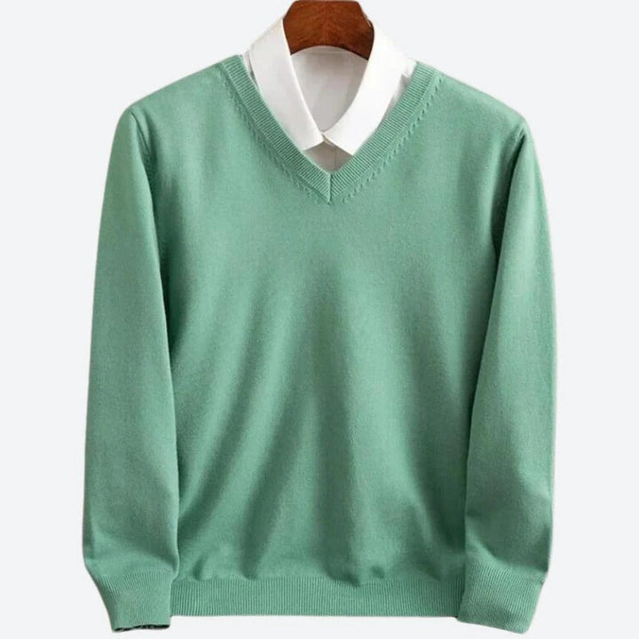 Premium men's warm cashmere sweater. This elegant knit pullover offers comfortable wear and stylish winter fashion.